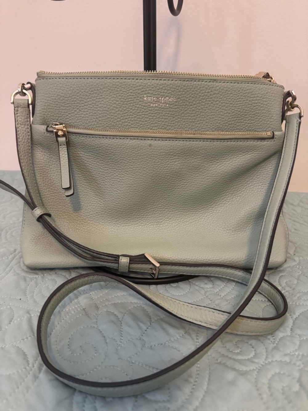 kate spade Pebbled Leather Crossbody in Mint Green